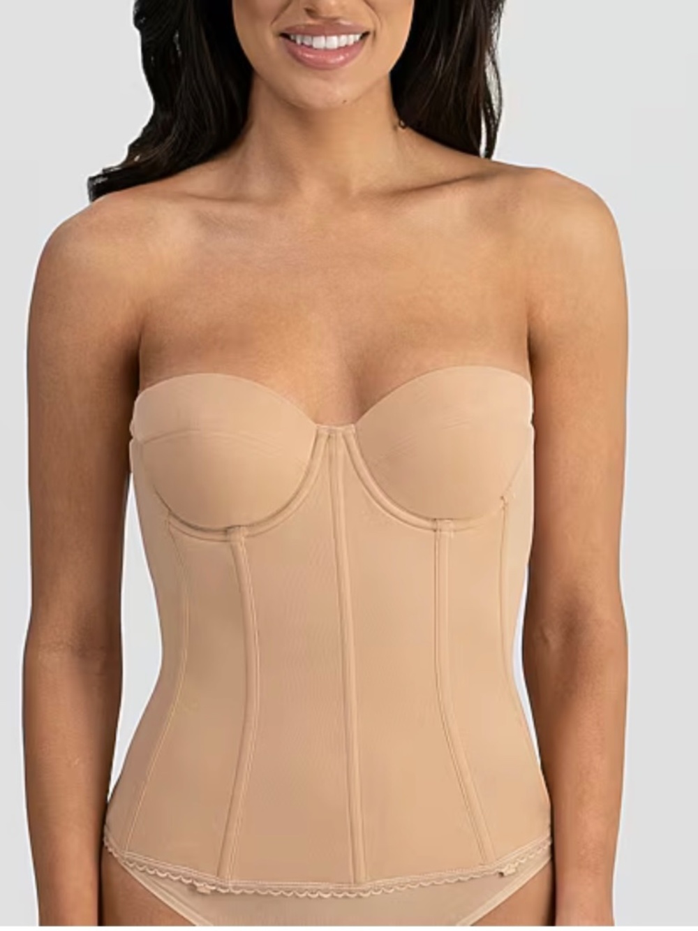 *NWT* Dominique Low Back Strapless Longline Bustier - Nude/Mocha- size 32G